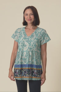 Fia Light Blue Paisley Crinkle Cotton Top