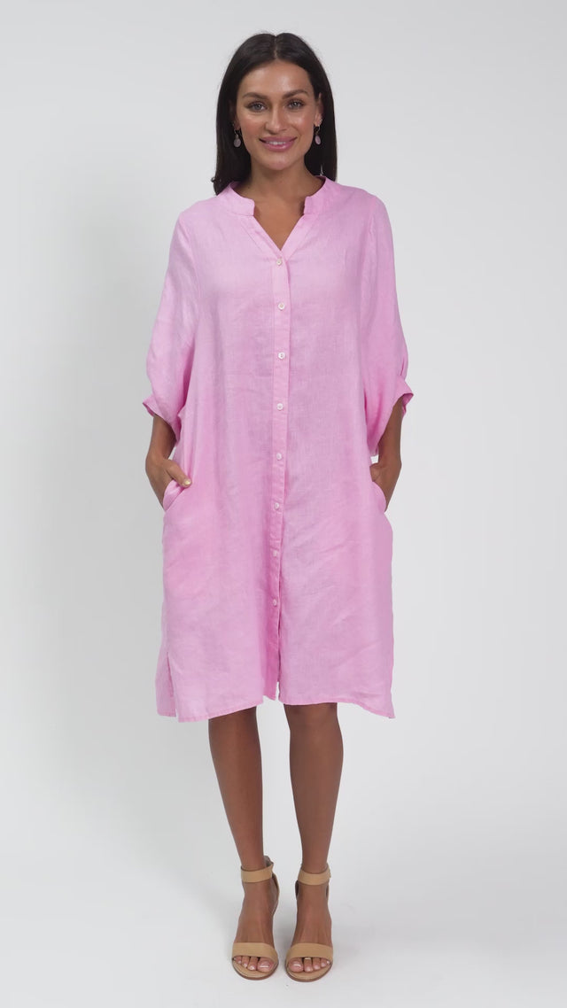 Almaz Pink Linen Shirt Dress thumbnail 2
