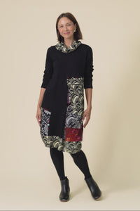 Deola Black Patchwork Knit Dress