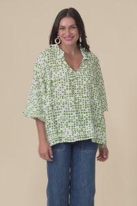 Palmer Green Spot Cotton Long Sleeve Top,Video