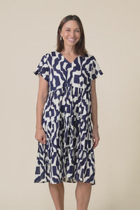 Lania Navy Motif Crinkle Cotton Dress,Video