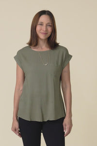 Aiden Khaki Linen Blend Pocket Top,Video