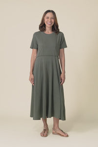 Eva Khaki Cotton Midi Dress,video