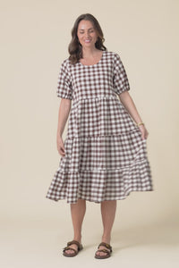 Ravenna Chocolate Check Cotton Dress,Video