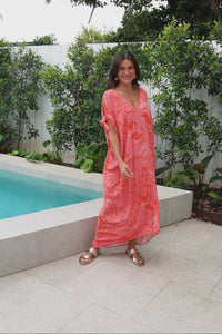 Miranda Pink Botanical Cold Shoulder Kaftan