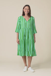 Milana Green Stripe Crinkle Cotton Dress,Video
