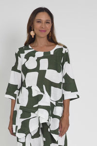 Anya Khaki Geo Linen Cotton Top,Video