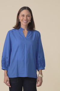 Loretta Cobalt Cotton Embroidered Blouse,Video
