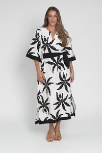 Tessie Black Tropical Linen Kaftan