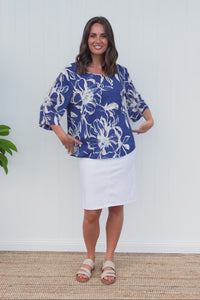 Hepburn Blue Flower Linen Blend Top