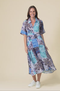 Leigh Blue Patchwork Tie Dress