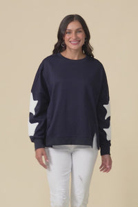 Saskia Navy Cotton Blend Sweatshirt,Video