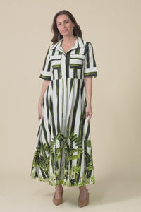 Nalani Green Stripe Palm Cotton Dress,video
