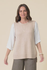 Laurell Beige Knit Crewneck Vest
