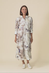 Brylee Taupe Abstract Linen Shirt Dress