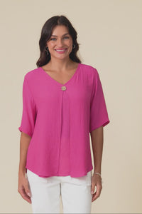 Yasmin Hot Pink Layered Button Top