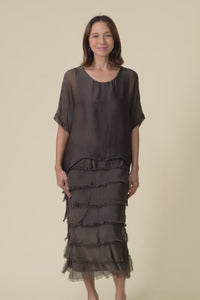 Britt Chocolate Silk Layer Dress,Video
