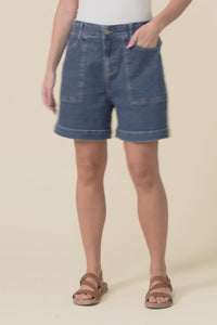 Atlas Dark Blue Denim Stretch Shorts,Video