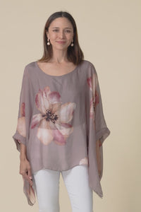 Posie Taupe Flower Silk Overlay Top,Video