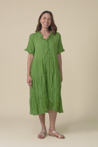 Cinder Fern Green Crinkle Cotton Ruffle Dress,Video