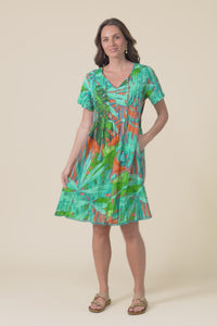 Marisol Teal Leaf Crinkle Cotton Dress,Video