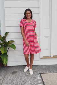 Izzy Red Stripe Cotton Tee Dress