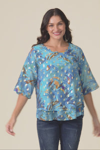 Liora Aqua Burst Foil Layered Top