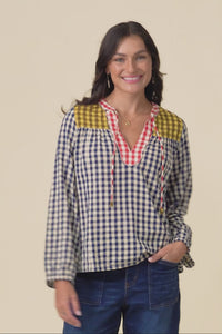 Billie Navy Check Cotton Top