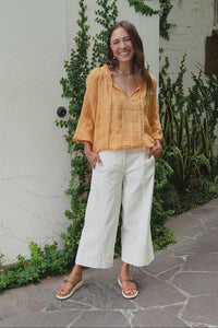 Carsen Cream Wide Leg Jeans,Brunette model,alt text|model:Pilita