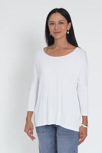 White Milan 3/4 Sleeve Top,Brunette model,alt text|model:MJ