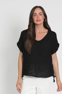 Dorian Black Linen Cotton Top