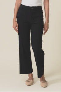 Marine Black Straight Leg Pants,Brunette model,alt text|model:Pilita