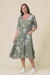 Hailee Olive Spot Linen Cotton Dress