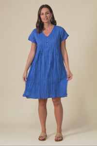 Sabina Blue Crinkle Cotton Dress