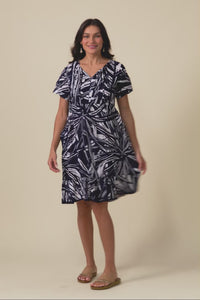 Marisol Navy Foliage Crinkle Cotton Dress