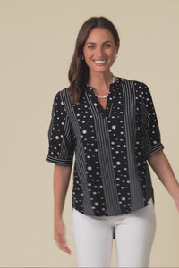 Breigh Black Geo V Neck Top