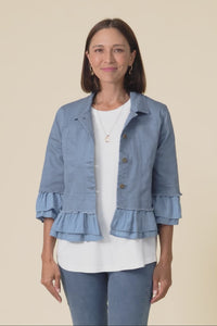 Dolores Blue Cotton Frill Jacket