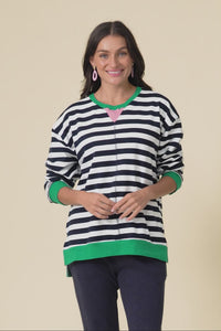 Maps Navy Stripe Cotton Crewneck Sweatshirt