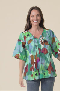Claris Teal Flower Crinkle Cotton Top