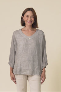 Ziola Taupe Linen Cotton Top
