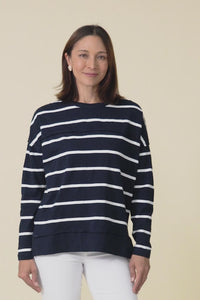 Jayne Navy Stripe Cotton Throw On Top,Video