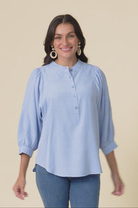 Rowan Blue Lyocell Puff Sleeve Shirt