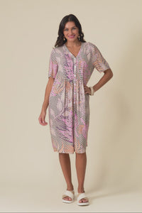 Leticia Pink Leaf Midi Dress