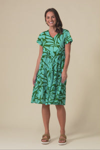 Lania Aqua Botanical Crinkle Cotton Dress