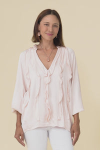 Trove Blush Silk Ruffle Top