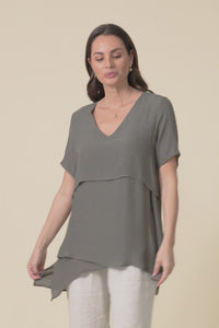 Alvina Khaki Layered Tunic Top,video