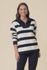 Jade Navy Stripe Cotton Half Zip Sweatshirt,Video