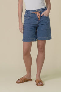 Lizzy Dark Blue Denim Drawstring Shorts,Video
