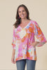 Diona Pink Watercolour Frill Sleeve Top