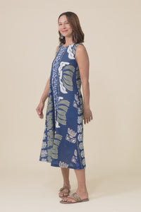 Tamera Navy Motif Organic Cotton Sleeveless Dress,Video